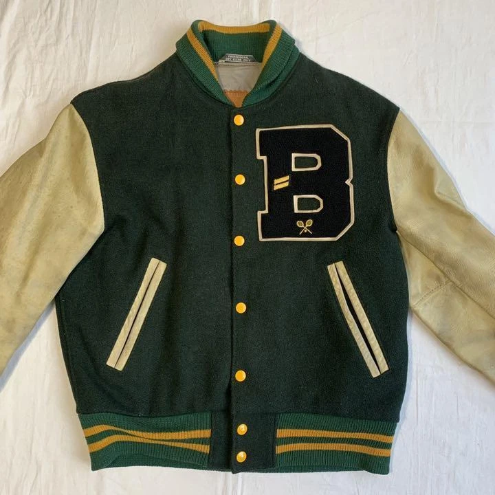 Green and yellow varsity jacket cheap