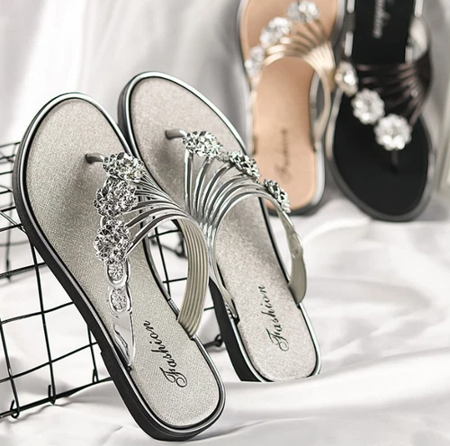 Women Bling Rhinestone flower Slide Flat Jelly Sandal Flip Flops Thong Open Toe* - Picture 16 of 23