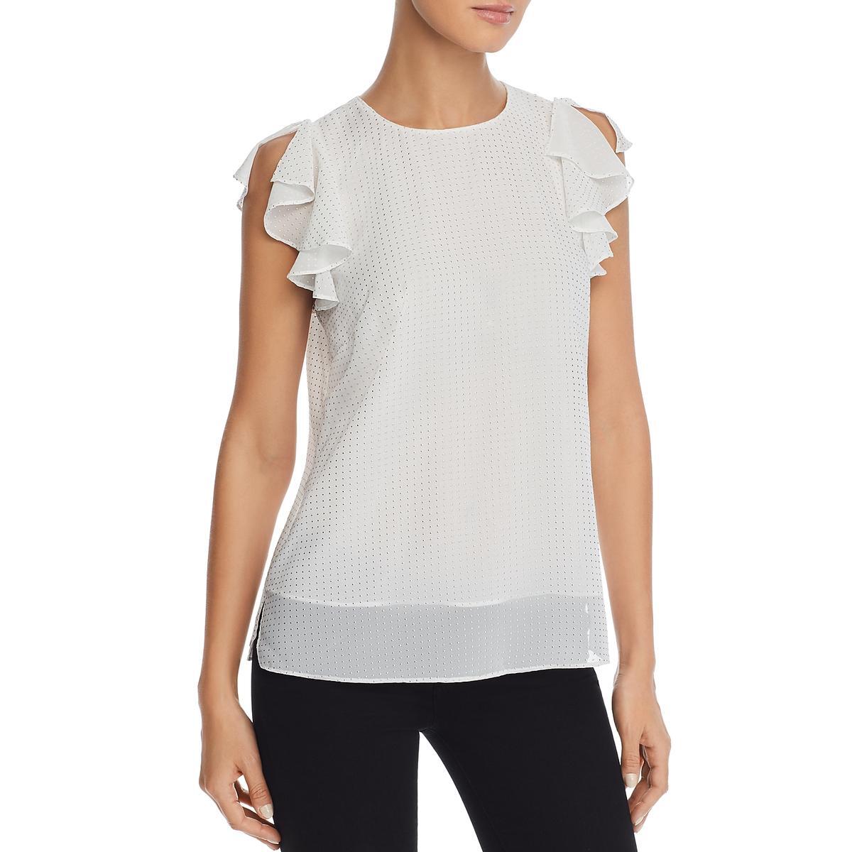 Женская футболка Tahari из шифона цвета слоновой кости с развевающимися рукавами, блузка-топ L BHFO 4721