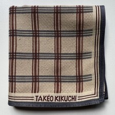 HANDKERCHIEF VINTAGE JAPAN PLAID BROWN COTTON MEN'S POCKET SQUARE 18" B0270