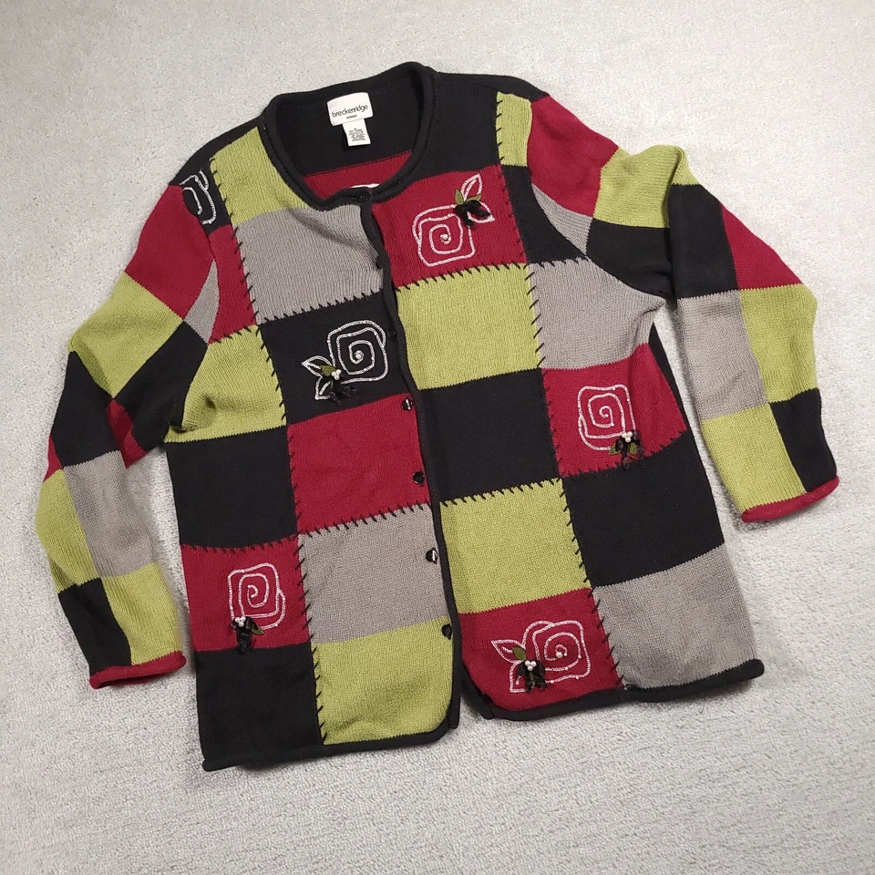 Breckenridge Cardigan Sweater Women's 1X Plus Button Up Knit Patch Pearls - Image 2 of 4