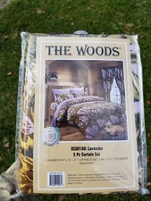5 PC LAVENDER/PURPLE CAMO THE WOODS CURTAINS SET AND VALANCE DRAPES