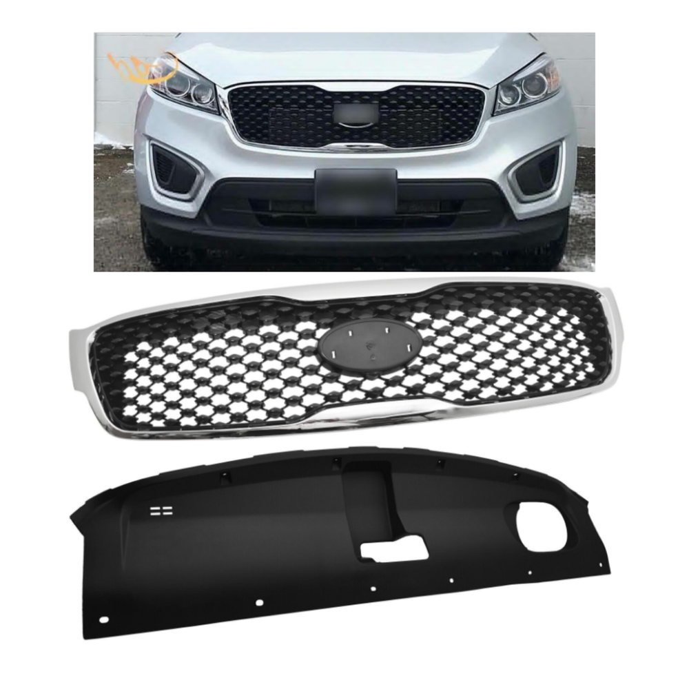 For 2016 2018 Kia Sorento Front Upper Grille & Radiator Sight Cover Assembly Set