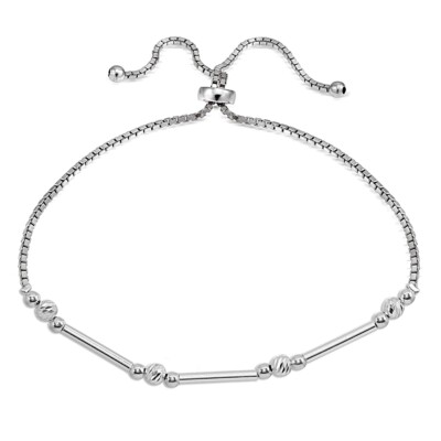 Bar Diamond-Cut Beads Adjustable Chain Polished Sterling Silver