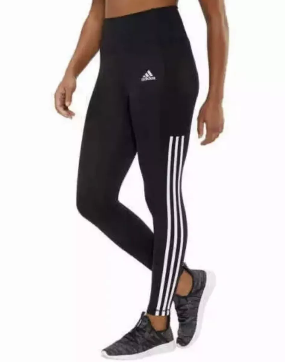 Adidas Women's 7/8 3 Stripe High Waist Active Tight Leggings, Black/White  Small 