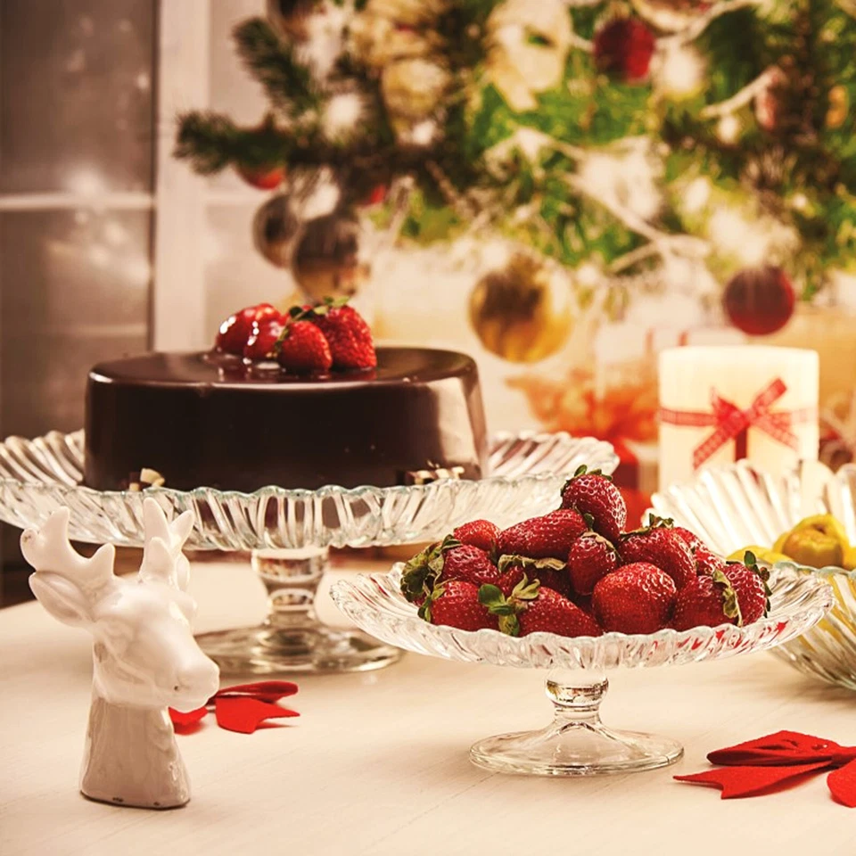 PASABAHCE 68/96mm Ribbed Large Glass Footed Cake Dessert Pastry Plate Stand Party Display