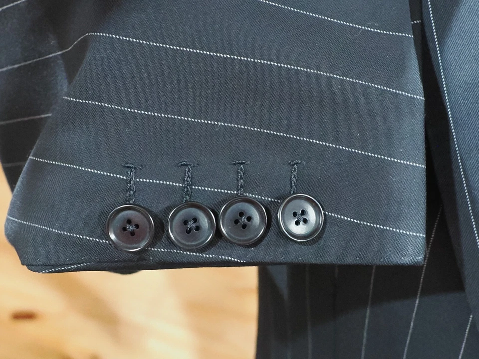 SARTORIA PARTENOPEA Napoli Handmade Black Stripe Wool Suit 42R Italy 50R - Image 4 of 4