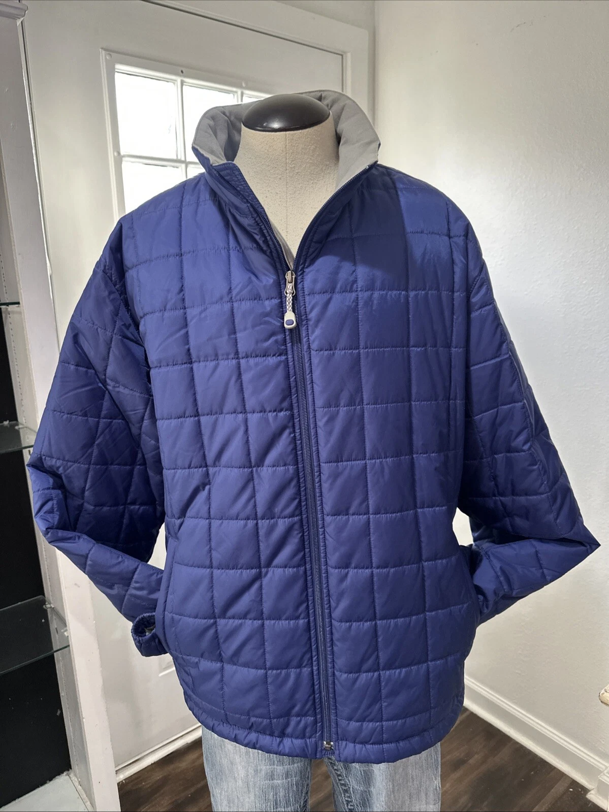 LL Bean Jacket Mens XL Quilted Polly Blend Blue