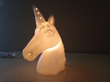 Unicorn Ceramic Night Light Table Lamp Figurine White Cord and White Switch