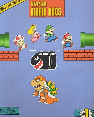 Super Mario Bros original retro 2D A4 Inch, Canvas