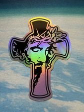 Christian Jesus Cross Holographic Sticker Religious Faith BibleVerse Vinyl Decal