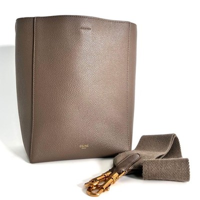 Celine Sangle Bucket Shoulder Bag Greige Leather Used