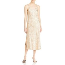 Lucy Paris Champ Midi Slip Dress Floral Satin Champagne Size Medium