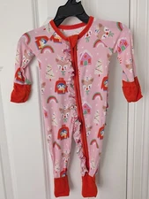 Kiki + Lulu Christmas Friends Pink  Bamboo Zippy Footies 0-3 Months