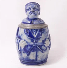 Antique German Character Beer Stein - Rich Man or Monk by S.P.Gerz c.1860s