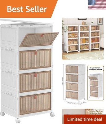 28QT Stackable Storage Bins on Wheels - Folding Organizers for Home & Office