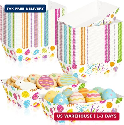 100 Pcs Easter Food Trays, Happy Easter Decor Serving Trays, 2 Style Disposable