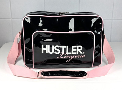 HUSTLER Luggage Over-Night Carry-On Travel Bag Glossy Black Pink Shoulder Strap 