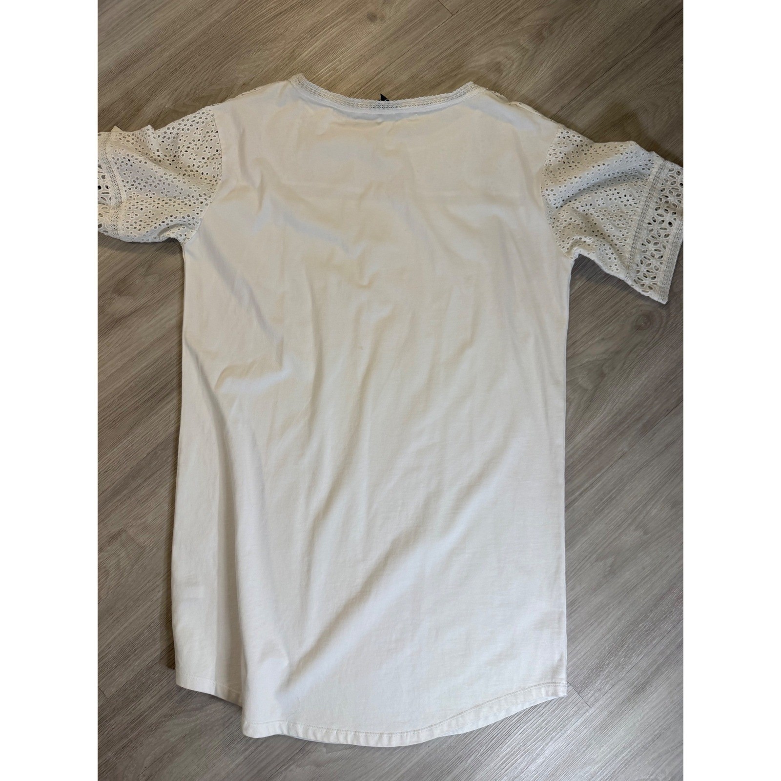 Lauren Ralph Lauren Womens XL White Eyelet Lace Yoke Short Sleeve Knit Top NWT thumbnail 3