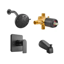 Uimoso Tub and Shower Faucet Set with 8-Mode Valve in Matte Black Finish