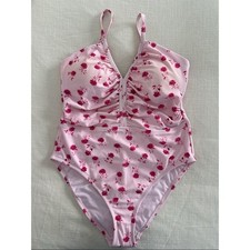 Women  s Floral One Piece Swimsuit Pink Ruched Halter High Leg NWT Medium 8-10