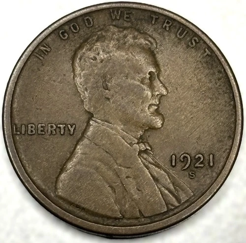 1921 S Lincoln Cent FINE (F) Circulated Condition Copper Penny
