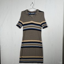 Zara Women's Striped Collared Knit Midi Dress Size L Summer Island Preppy Style