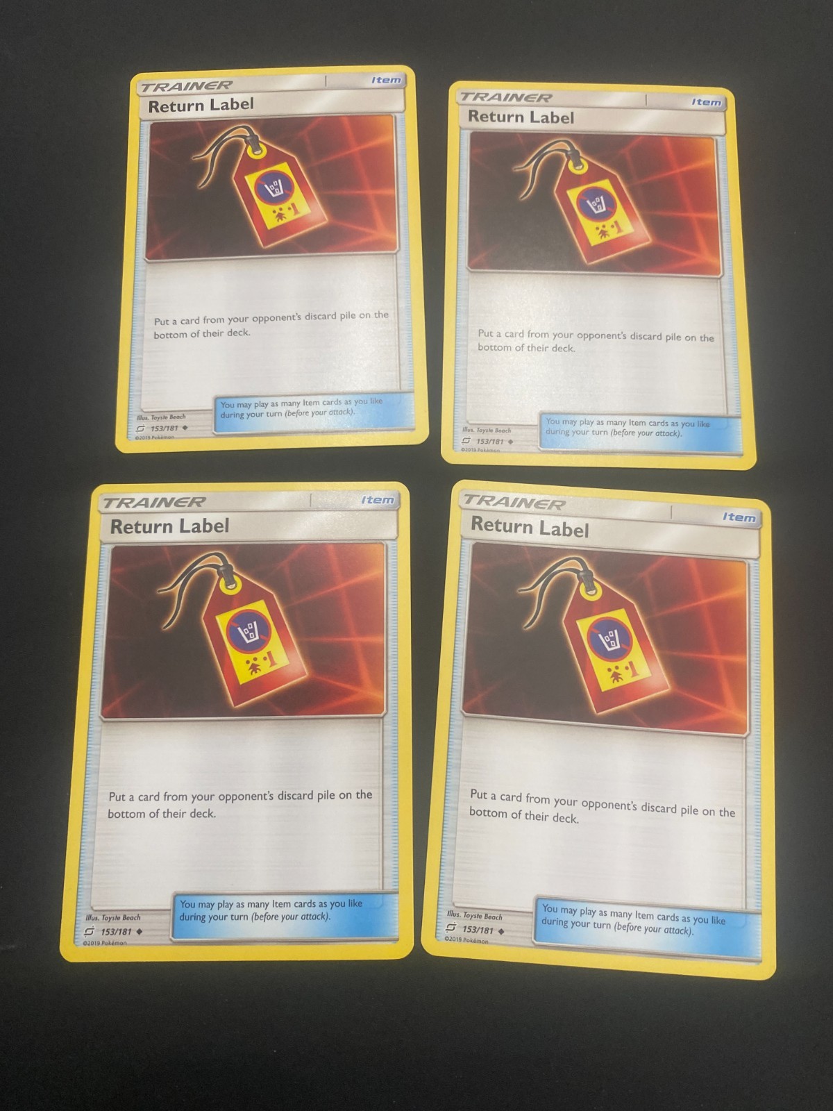 Pokemon Return Label 153/181 Team Up Playset 4x Four Cards x4 Lightly Played