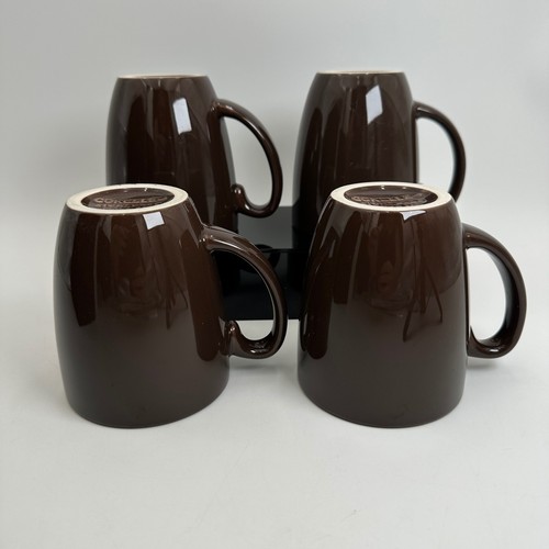 Corelle Stoneware Mugs Chocolate Brown Set of 4 Solid Glossy Coffee Tea Cups - Picture 5 of 11