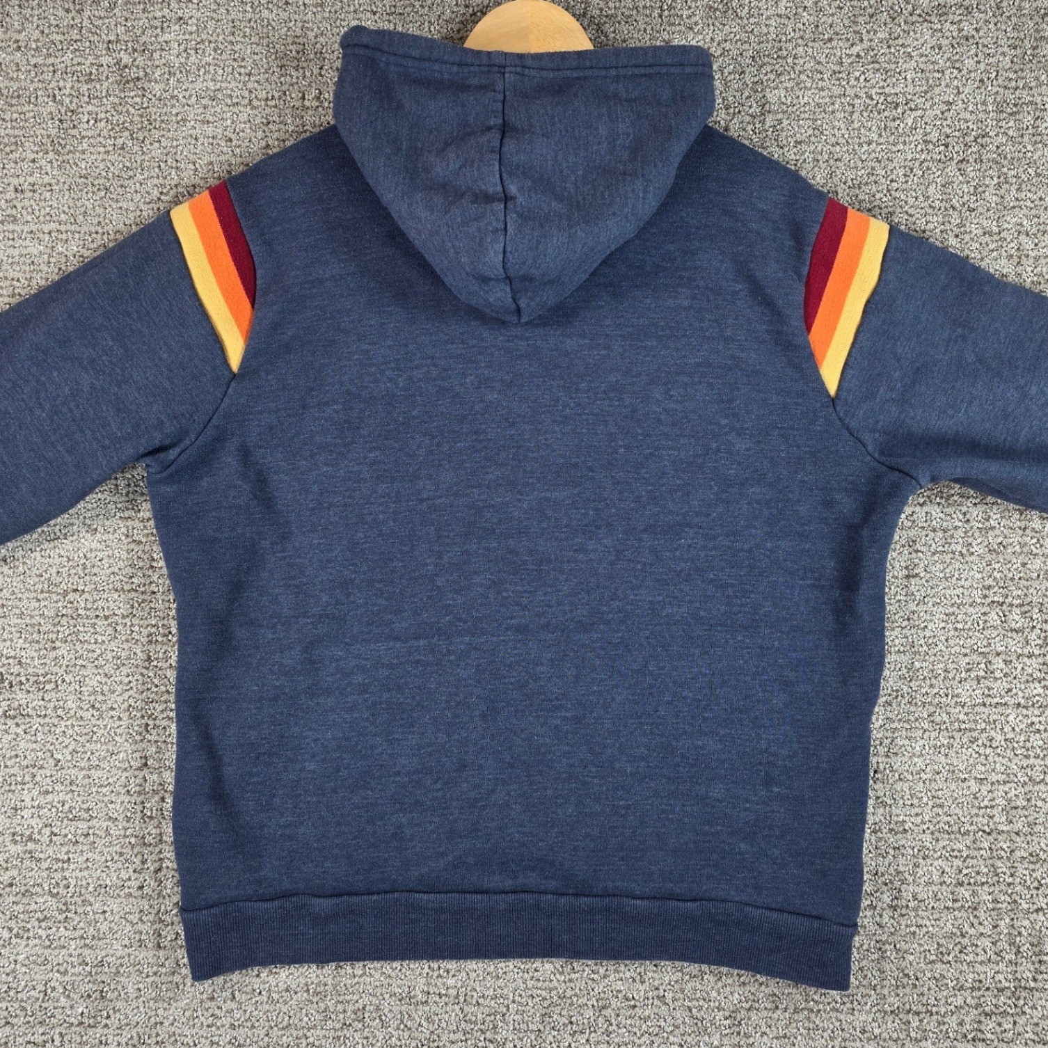 Marine Layer Banks Mens Blue Pullover Hoodie Rainbow Stripe Fleece Lined Medium