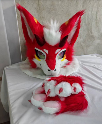 Fursuit Long Haired Dog Fox Mascot Party Halloween Fur Cosplay(head+claws)