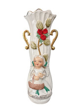 VASE VINTAGE FLEURS ANGE TISSU FLEUR AVEC ANGE FILLE unique média mixte MCM