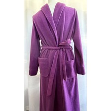 L.L. Bean Purple Fleece Robe Size Large Shawl Collar Belted Pockets Cozy