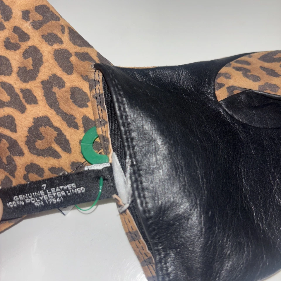 Guantes negros para mujer UR Powered talla pequeña concha 100 % cuero estampado de leopardo Foto 3 de 4