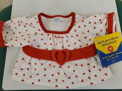 Build a Bear BAB White Dress with Red hearts & Red Heart Belt, Short Sleeves NWT