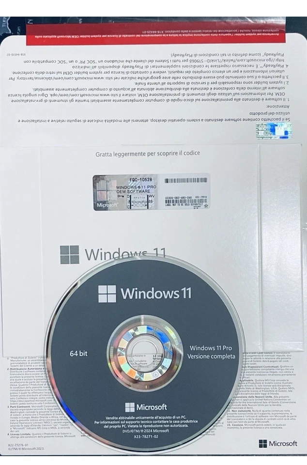 MICROSOFT Windows 11 Professional BOX Dvd ITALIANO + STICKER CODICE LICENZA ORIG