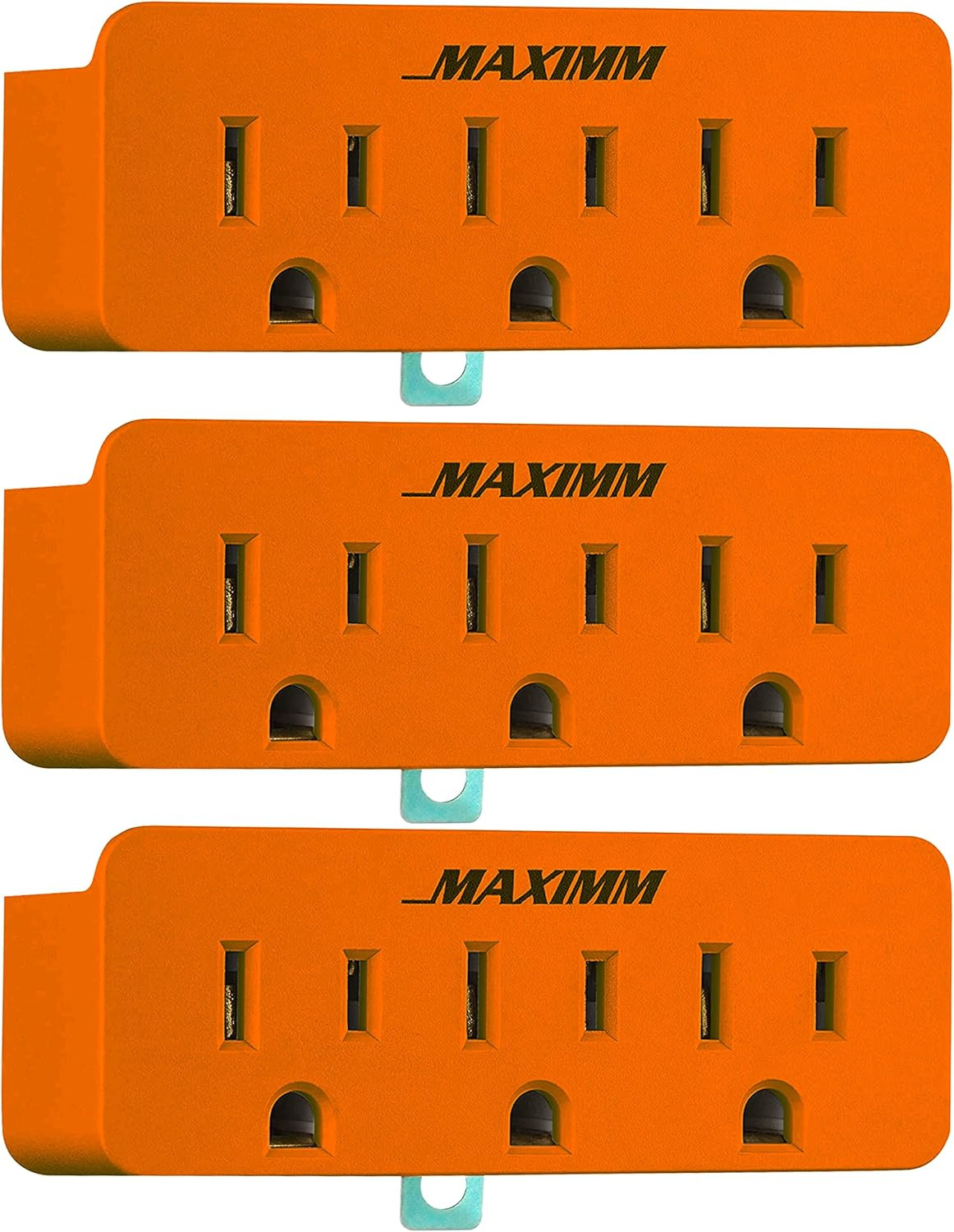(3-Pack) 3 Outlet Grounding Adapter with Grounding Plug Orange, Turn 2-Prong Out