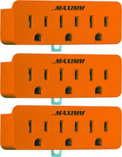  3-Pack 3 Outlet Grounding Adapter with Grounding Plug Orange, Turn 2-Prong Out