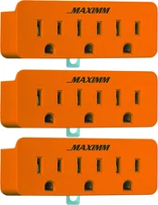 (3-Pack) 3 Outlet Grounding Adapter with Grounding Plug Orange, Turn 2-Prong Out