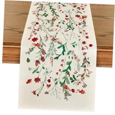 Floral Leaves Christmas Table Runner, Wild 13" x 108", Table Runner Green