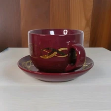 2008 California Pantry "Godiva Chocolatier"  Burgundy&Gold Ceramic Cup & Saucer