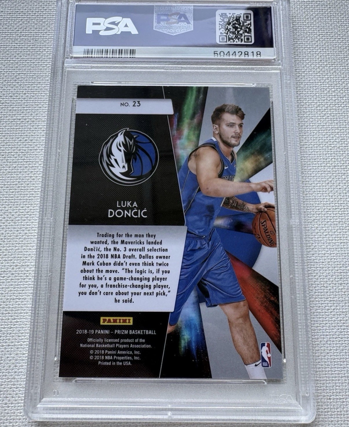 Panini Prizm 2018-19 Luka Dončić Freshman Phenoms #23 RC PSA 10 view 2