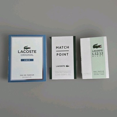 3 Verschiedene Proben Lacoste Original Aqua Match Point Blanc Fraiche