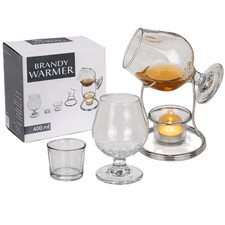 Brandy Warmer Set Snifter Glass Stand Cognac Heater 400ml Home Bar Gift