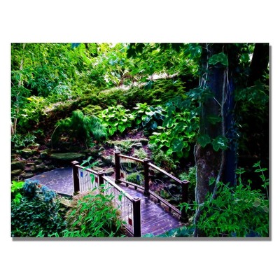 Trademark Art Bridge in The Garden of Light Framed Canvas Art by Kathie McCur...