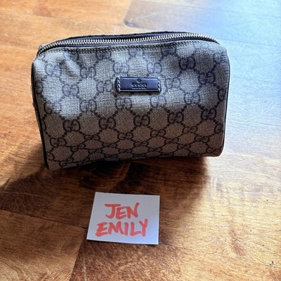 Gucci GG Monogram Supreme Beige Cosmetic Pouch Makeup Bag Authentic