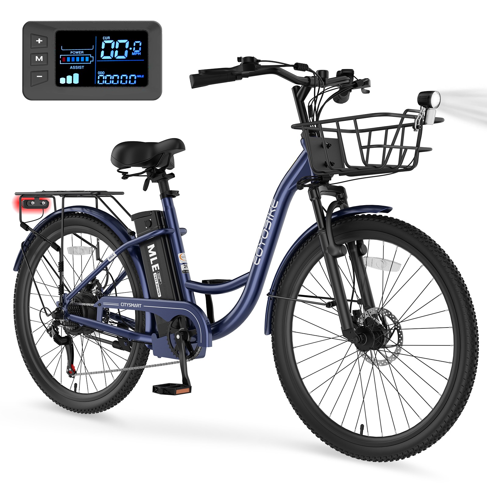 MOONCOOL Electric Bike for Adults, 24" 26" 700W Peak City Cruiser Ebike 7-Speed