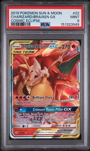 Charizard & Braixen GX 22/236 Cosmic Eclipse - Pokémon Holo Ultra Rare PSA 9