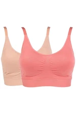 Rhonda Shear Women's 2-pack Lace Back Ahh Bra Pink Coral
