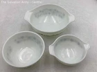 Pyrex White Green Spring Blossom Glass Round Shape Mixing Bowls Set Lot Of 3